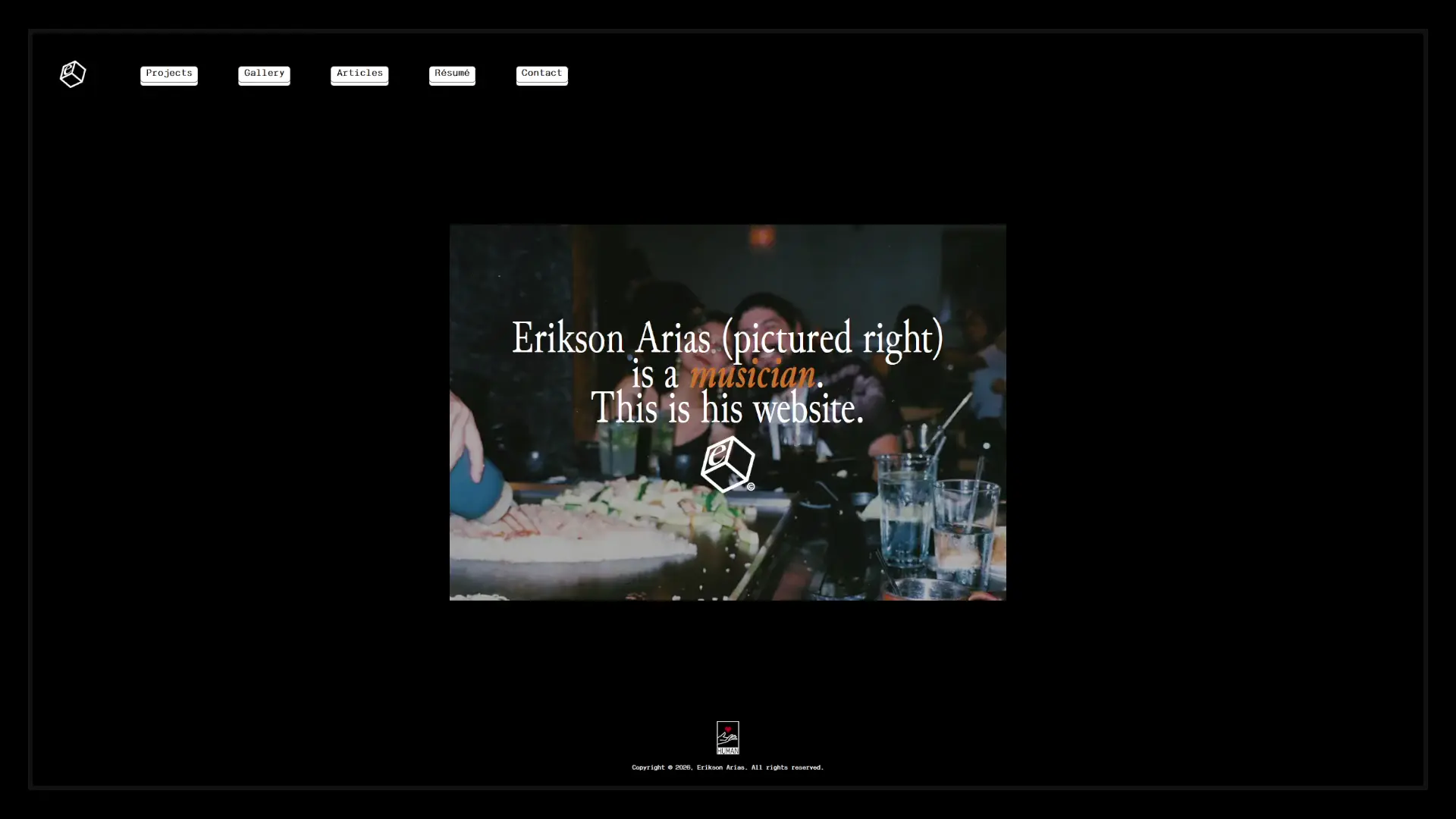 An animation of a webpage. After a moment, all other visual elements fade out except the navigation and footer. Adjacent white squares appear one at a time in left-to-right rows of three, forming a 3-by-3 square at center.