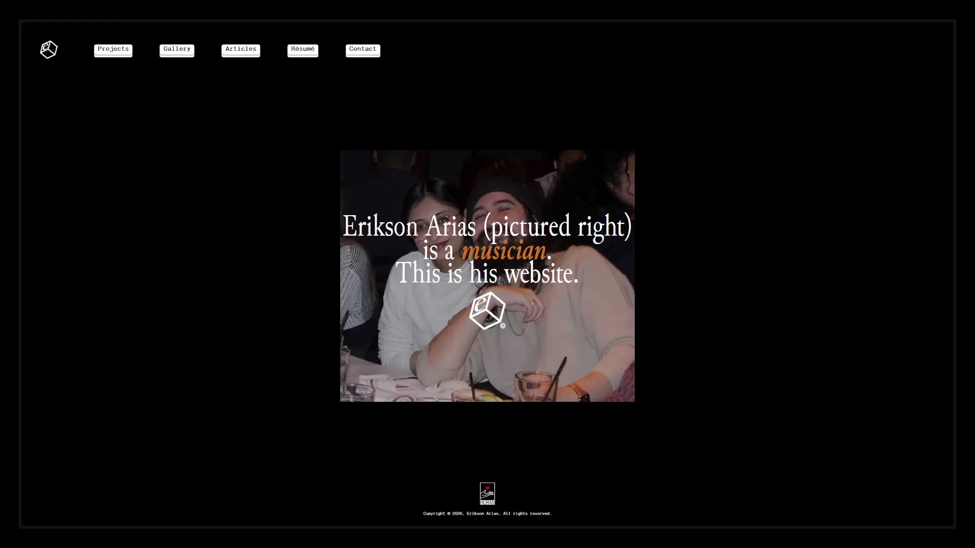 An animation of a webpage. After a moment, all other visual elements fade out except the navigation and footer. Seven multicolored squares, each bearing a random uppercase letter, appear one at a time positioned randomly within a 3-by-3 configuration at center. As each square appears, it is briefly a solid color before fading to a colored outline.