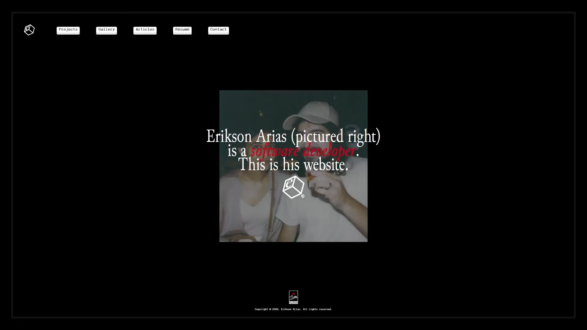 An animation of a webpage. After a moment, all other visual elements fade out except the navigation and footer. Seven multicolored squares, each bearing an uppercase letter, appear one at a time positioned randomly within a 3-by-3 configuration at center, eventually spelling "BLOCKED". As each square appears, it is briefly a solid color before fading to a colored outline.