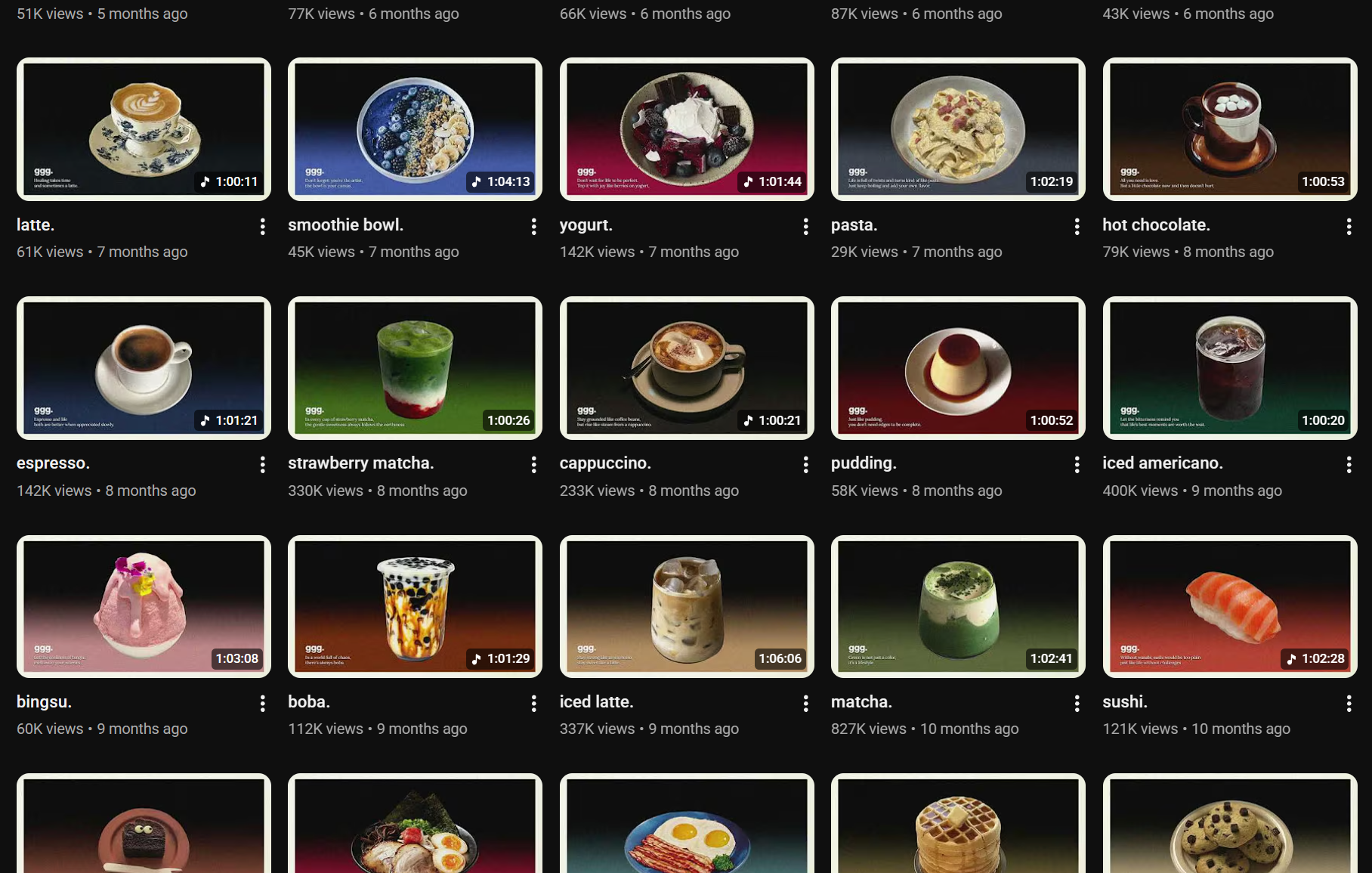 A YouTube channel video page showing thumbnails.