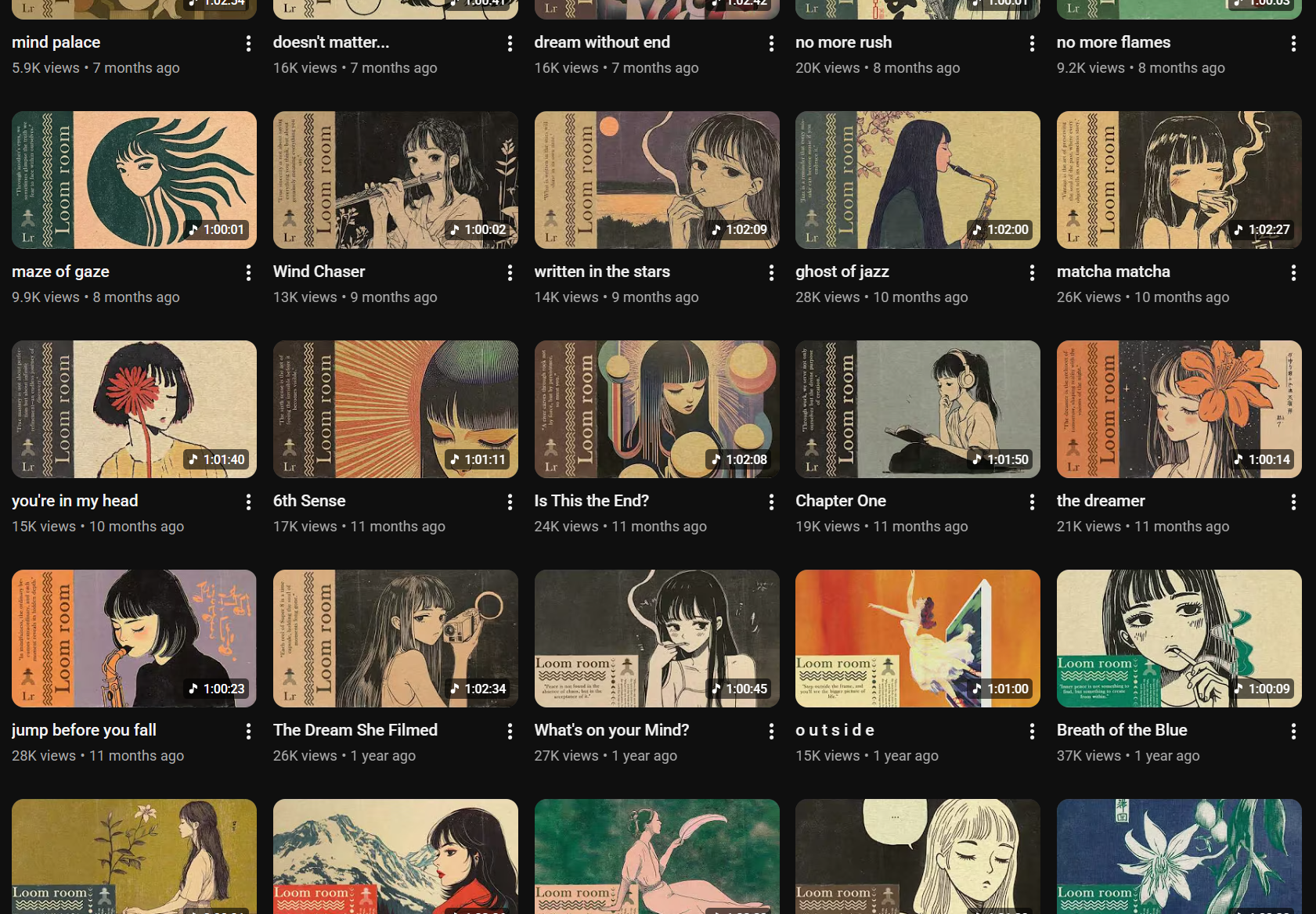 A YouTube channel video page showing thumbnails.